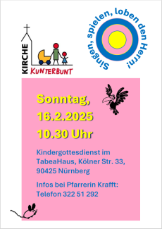 Kirche Kunterbunt 16.2.25, 10.30 Uhr, TabeaHaus