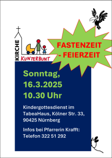 Kirche Kunterbunt 16.3.25, 10.30 Uhr, TabeaHaus