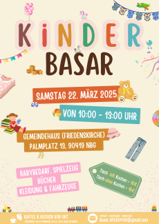 Kinderbasar HfK Lerchenbühlstraße 22.3.25, 10-13 Uhr, Gemeindehaus am Palmplatz